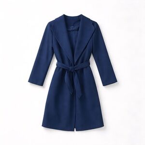 New Women’s Navy Blue Trench Coat Jacket Small S Belted Mid Length Lightweight